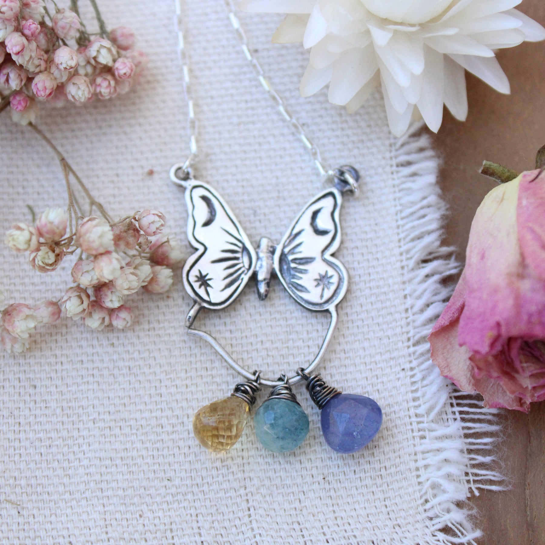 Butterfly Charm Collector Necklace Sterling Silver Or Bronze