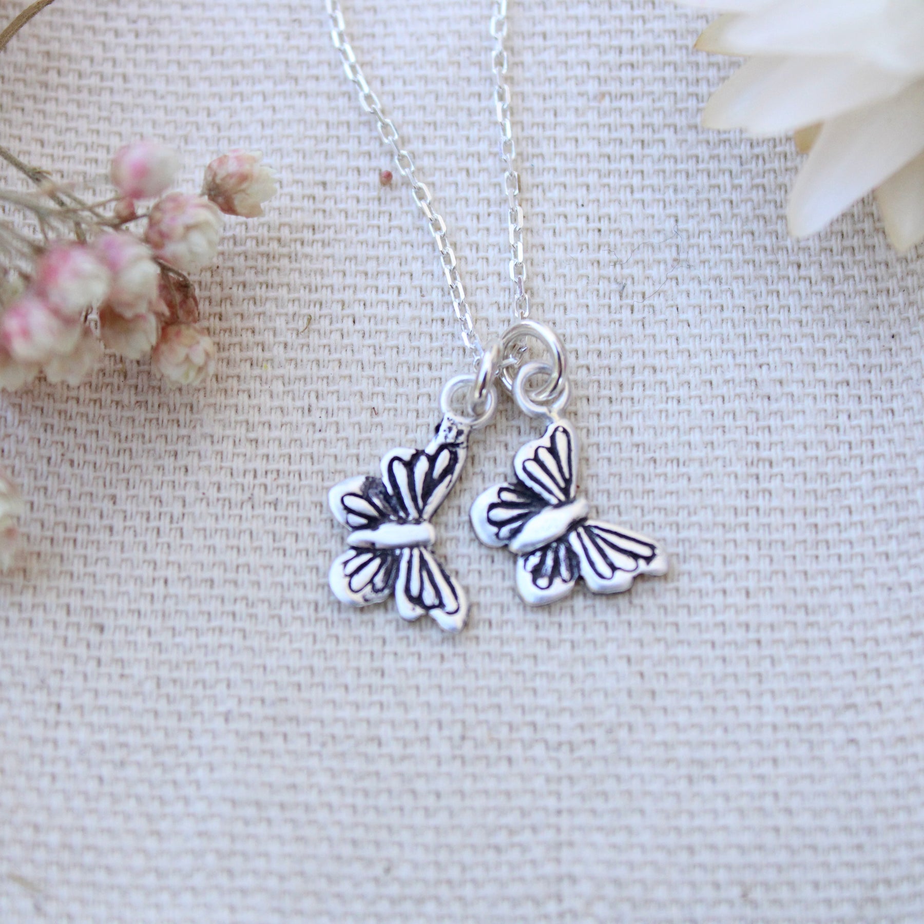 Initial Butterfly Charm Necklace Sterling Silver