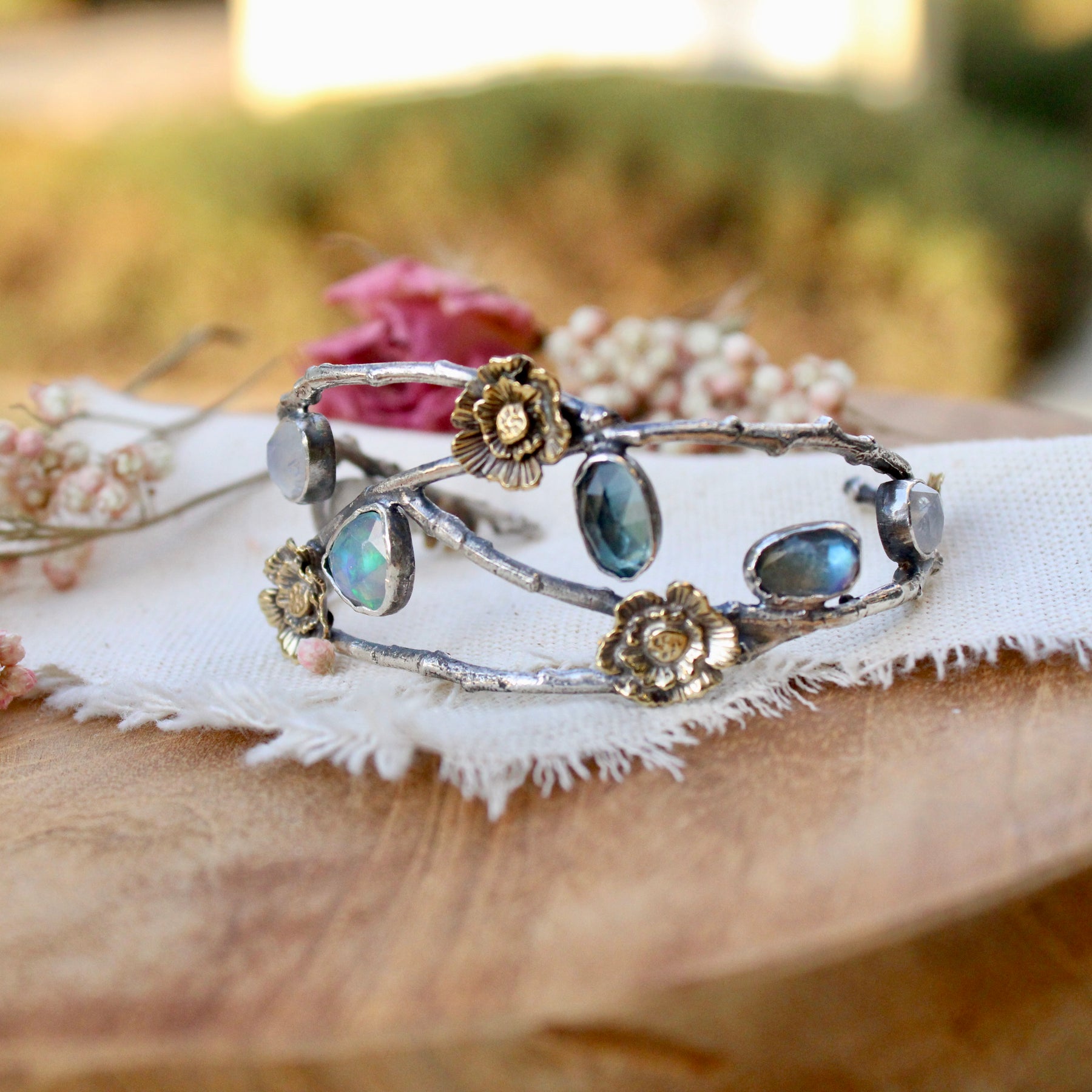 CLEARANCE SAMPLE SALE  Day 2 Midsummer Night's Dream Gemstone and Poppy Cuff Bracelet