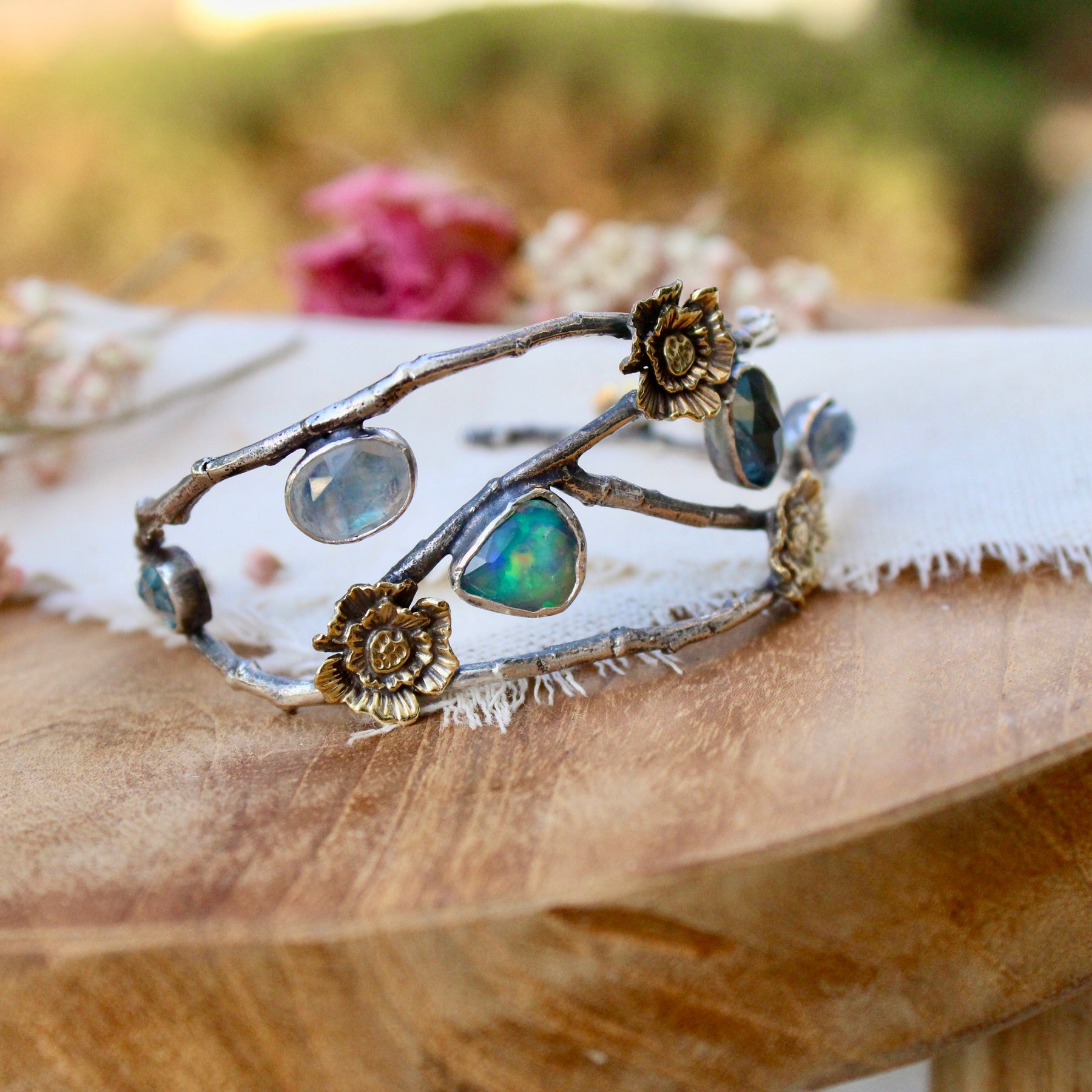 CLEARANCE SAMPLE SALE  Day 2 Midsummer Night's Dream Gemstone and Poppy Cuff Bracelet