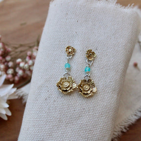 Summer Poppies Bronze Post Earrings With Amazonite
