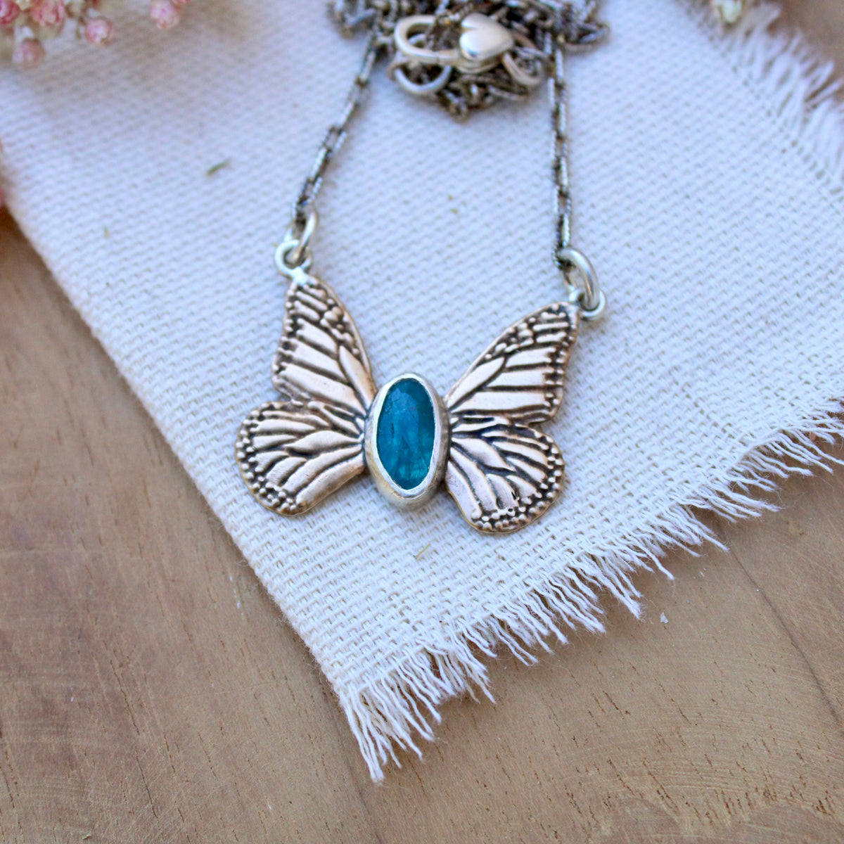 Monarch Butterfly Apatite and Bronze Necklace