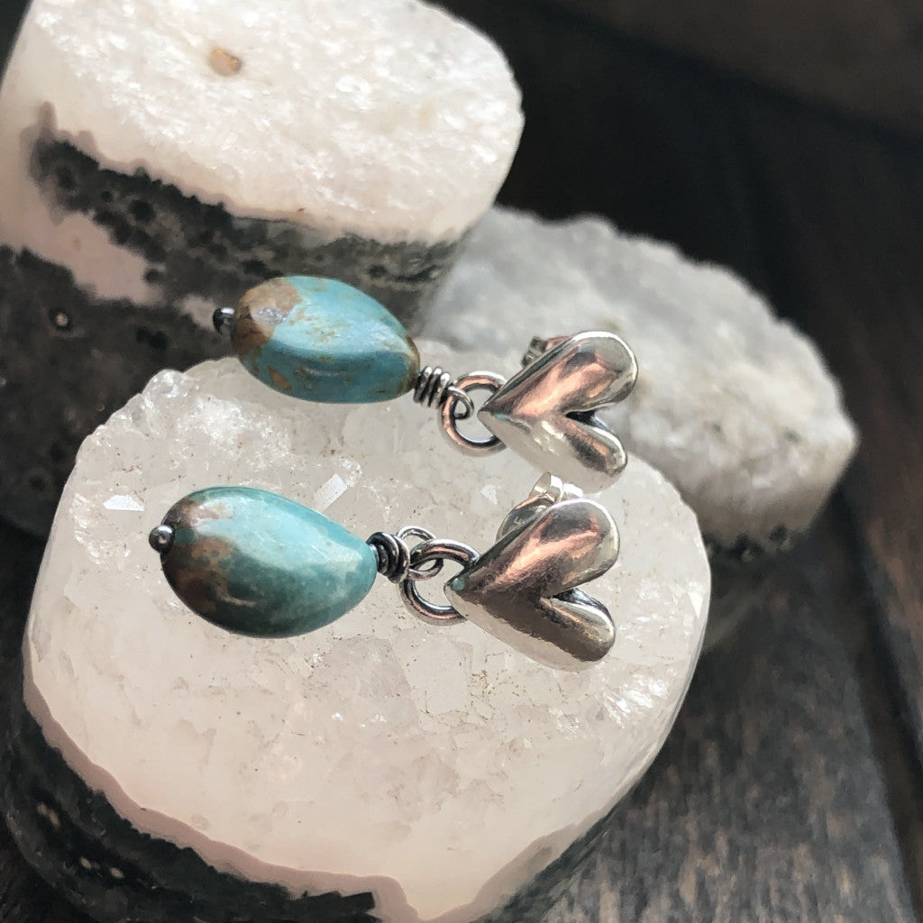 Sculpted Heart Turquoise Drop Earrings