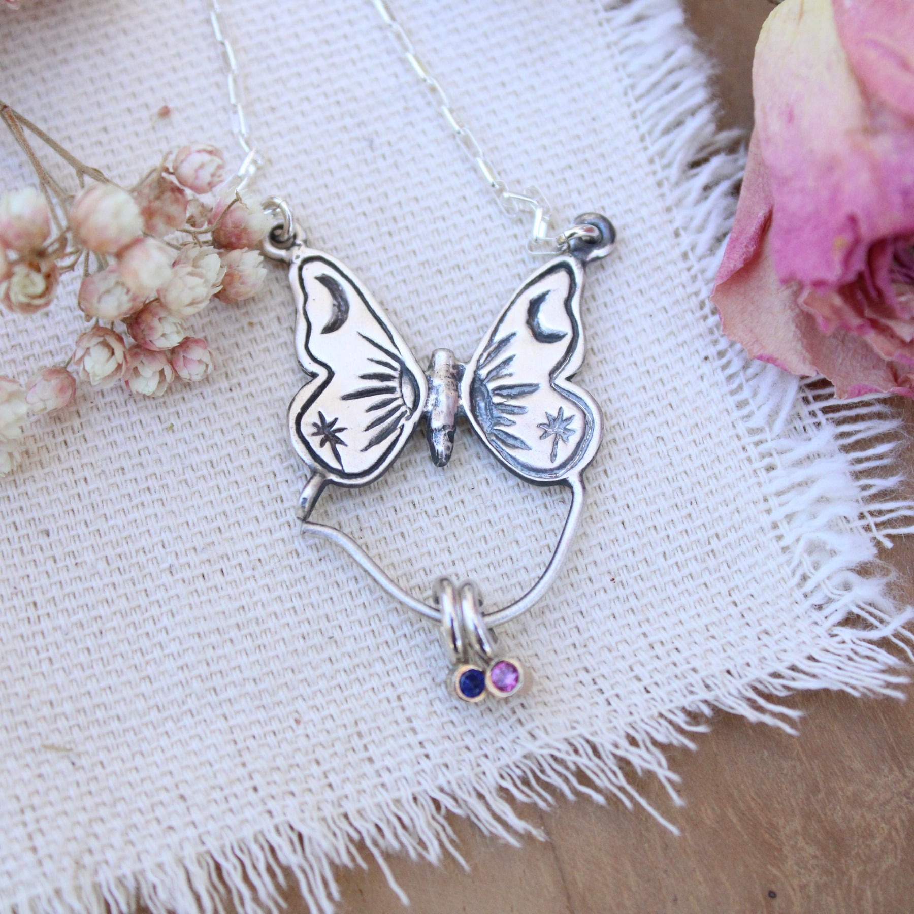 Butterfly Charm Collector Necklace Sterling Silver Or Bronze