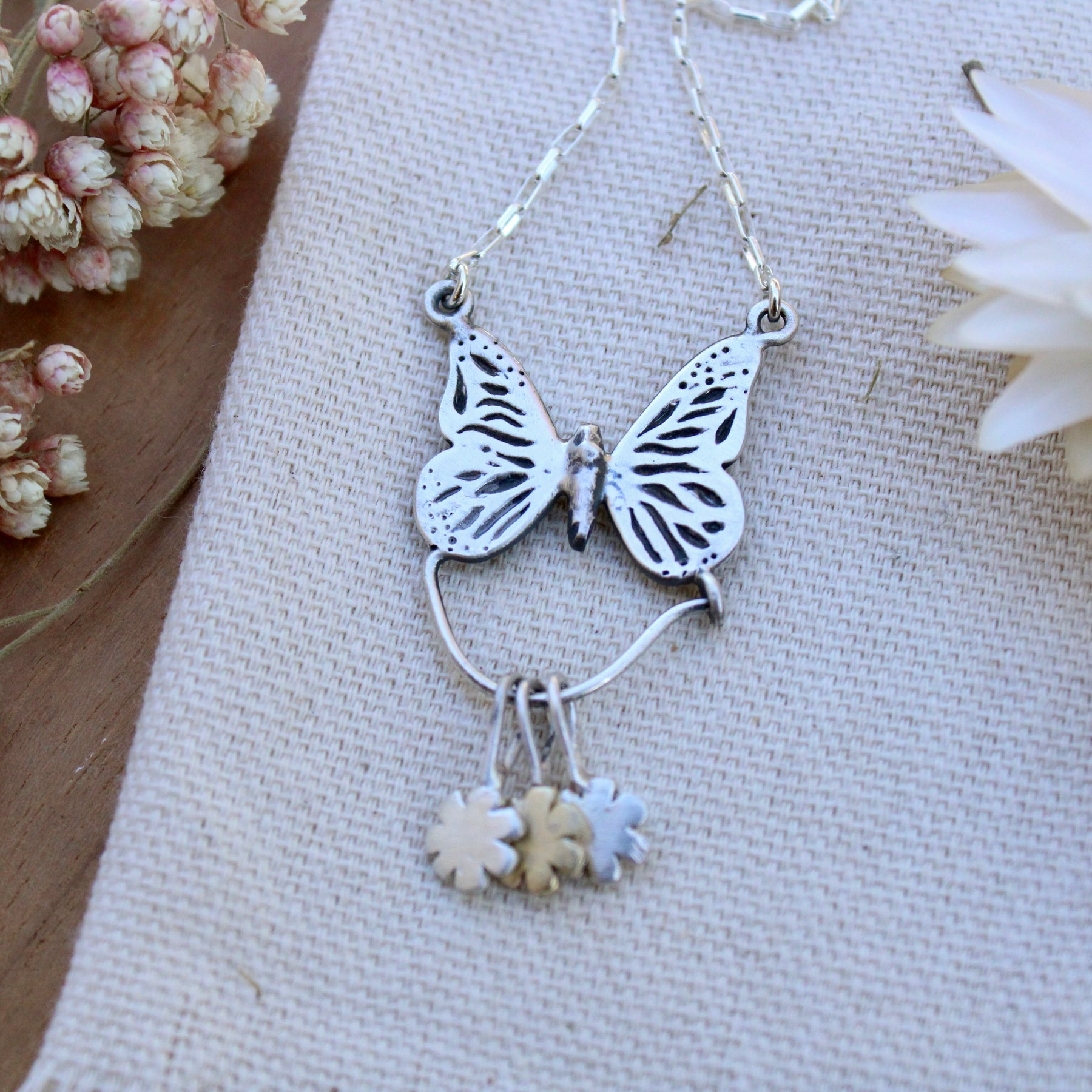 Butterfly Charm Collector Necklace Sterling Silver Or Bronze