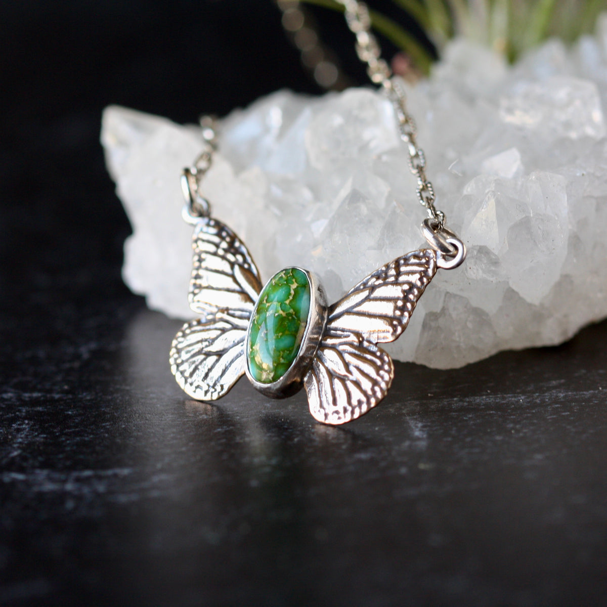 Monarch Butterfly Turquoise Bronze And Sterling Silver Necklace