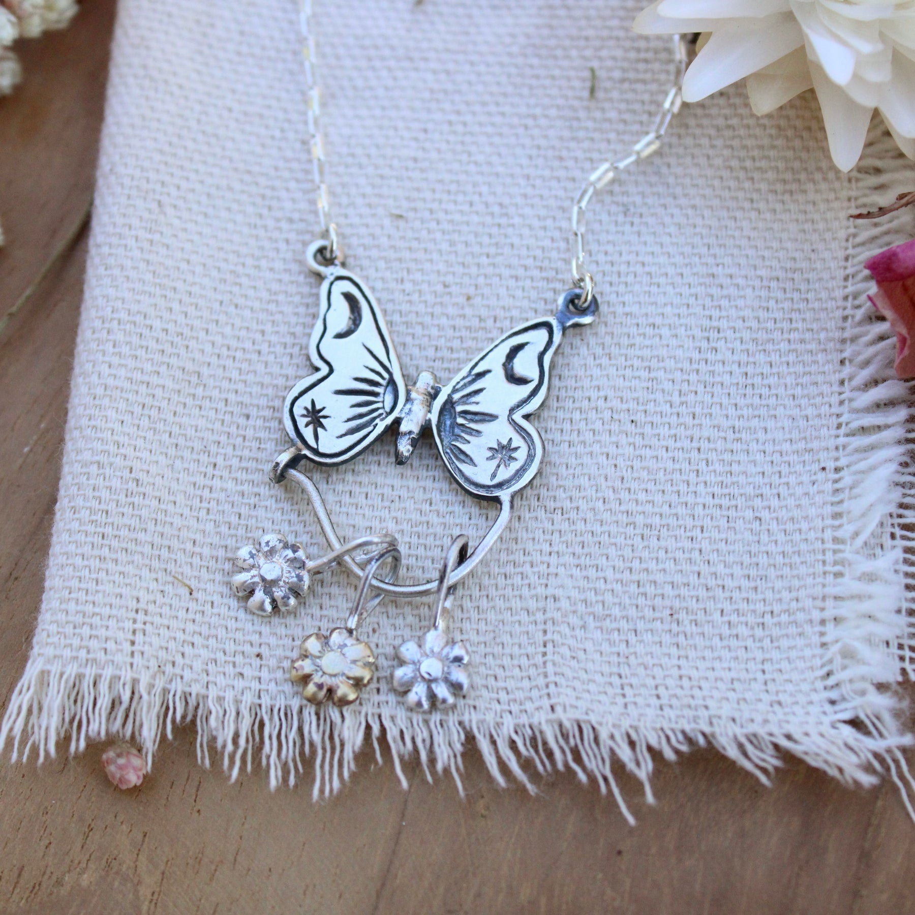 Butterfly Charm Collector Necklace Sterling Silver Or Bronze