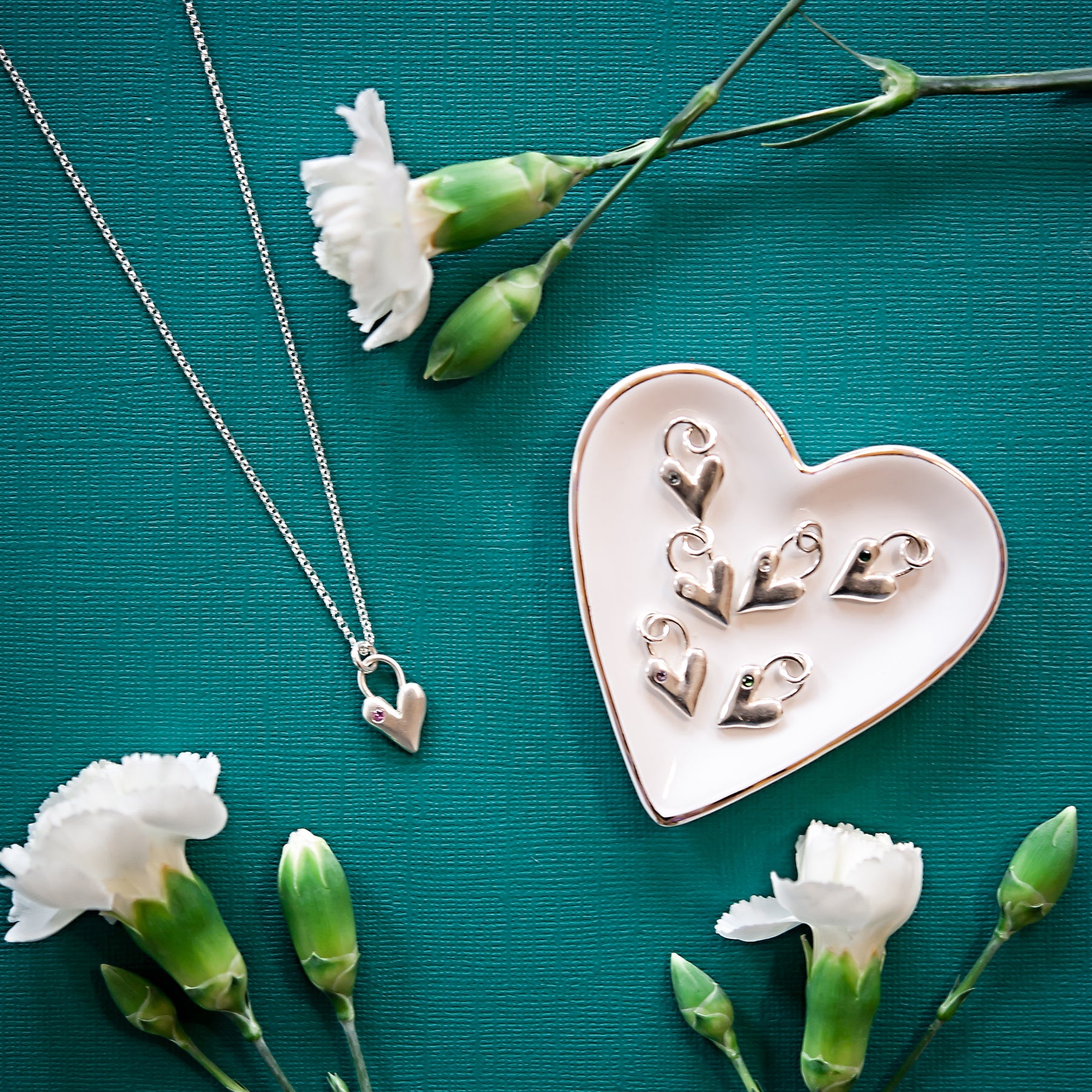 Sculpted Heart With Little Birthstone Sterling Silver Necklace