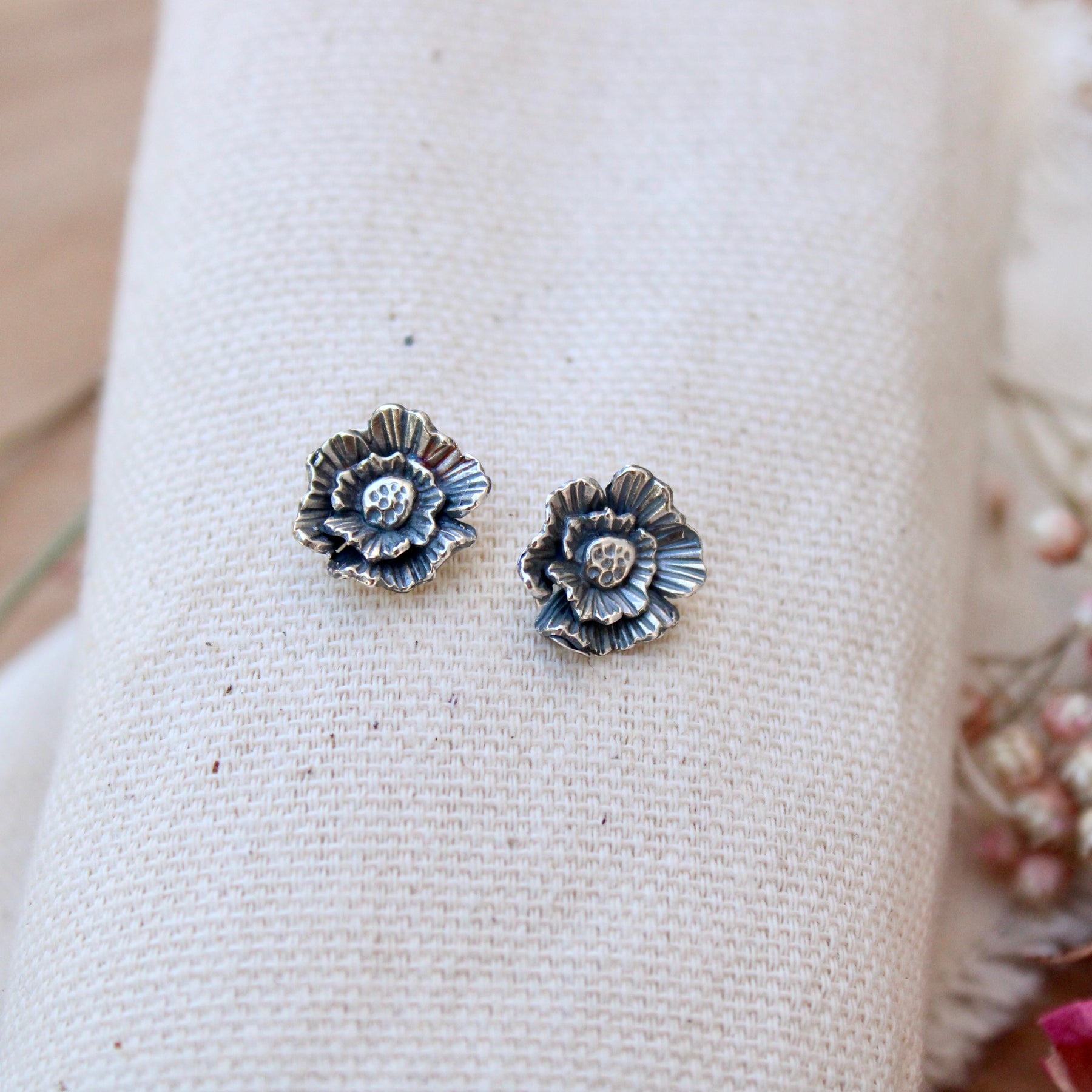 Summer Poppy Large Silver Post Earrings