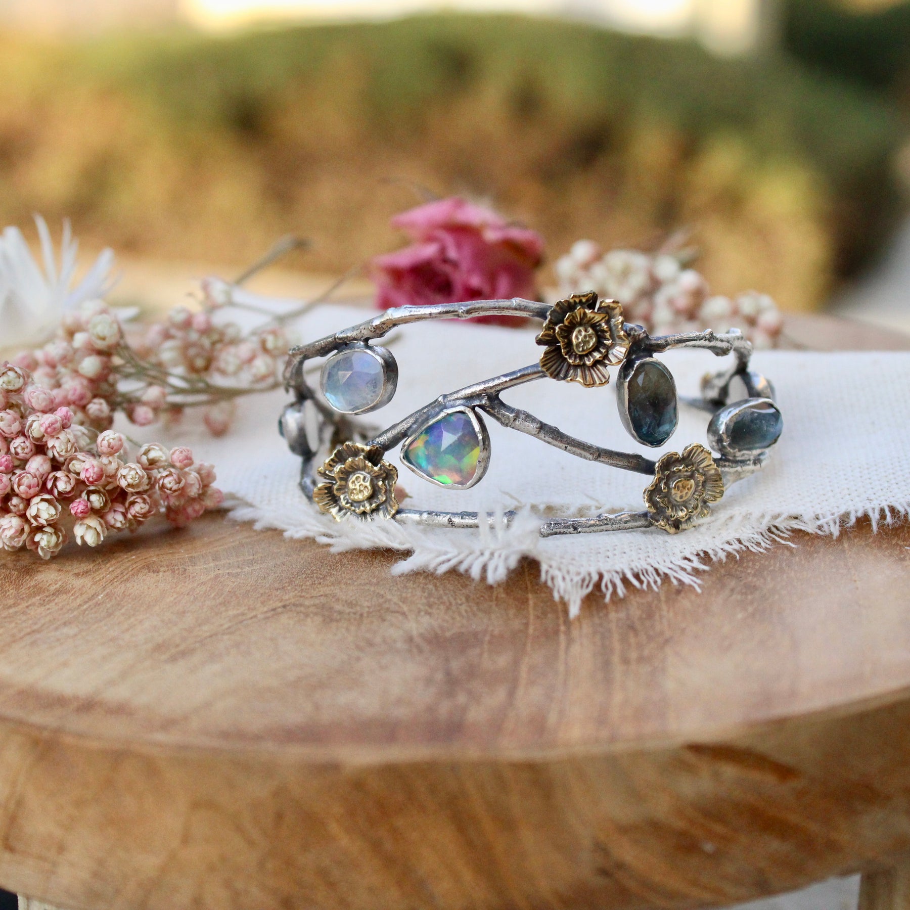 CLEARANCE SAMPLE SALE  Day 2 Midsummer Night's Dream Gemstone and Poppy Cuff Bracelet