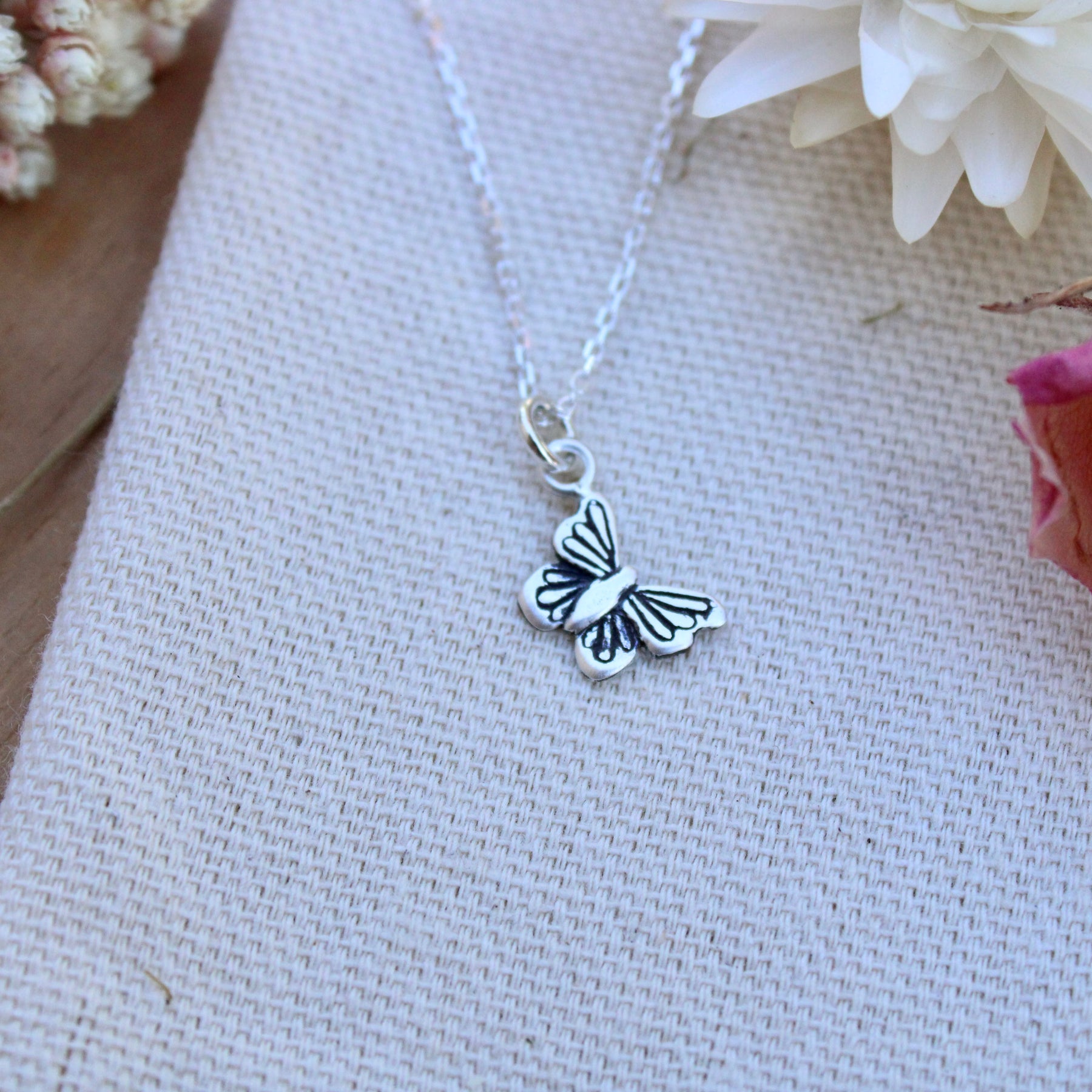 Initial Butterfly Charm Necklace Sterling Silver