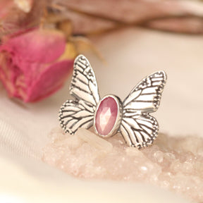 Monarch Butterfly Sterling Silver Ring with Ruby