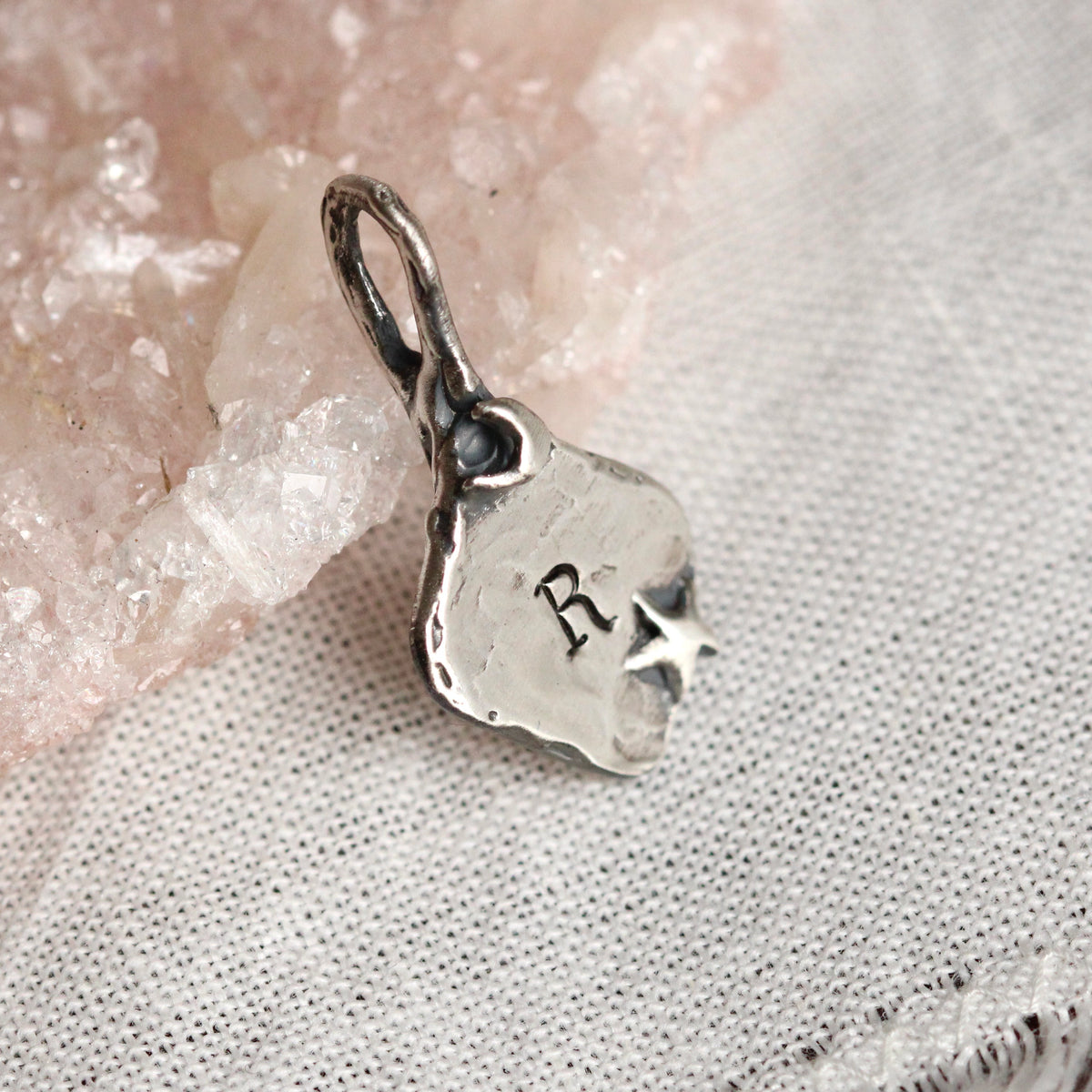 Moon & stars sterling silver initial charm