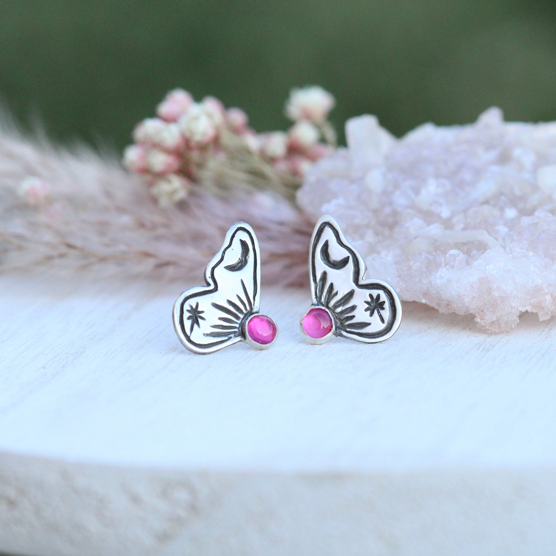 Dream Keeper Butterfly post earrings with Rubies