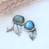 Clearance Sale labradorite and rose leaves sterling silver post earrings