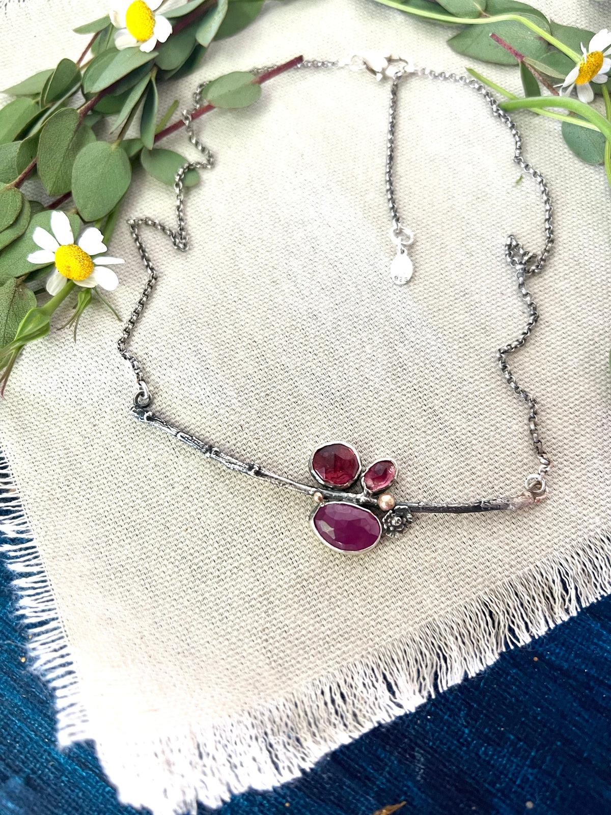 CLEARANCE SAMPLE SALE.  Poppy and Twig Sapphire, Garnet And Tourmaline Silver Necklace