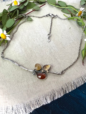 CLEARANCE SAMPLE SALE.  Poppy And Twig Yellow Sapphire, Citrine And Orange Kyanite Silver Necklace