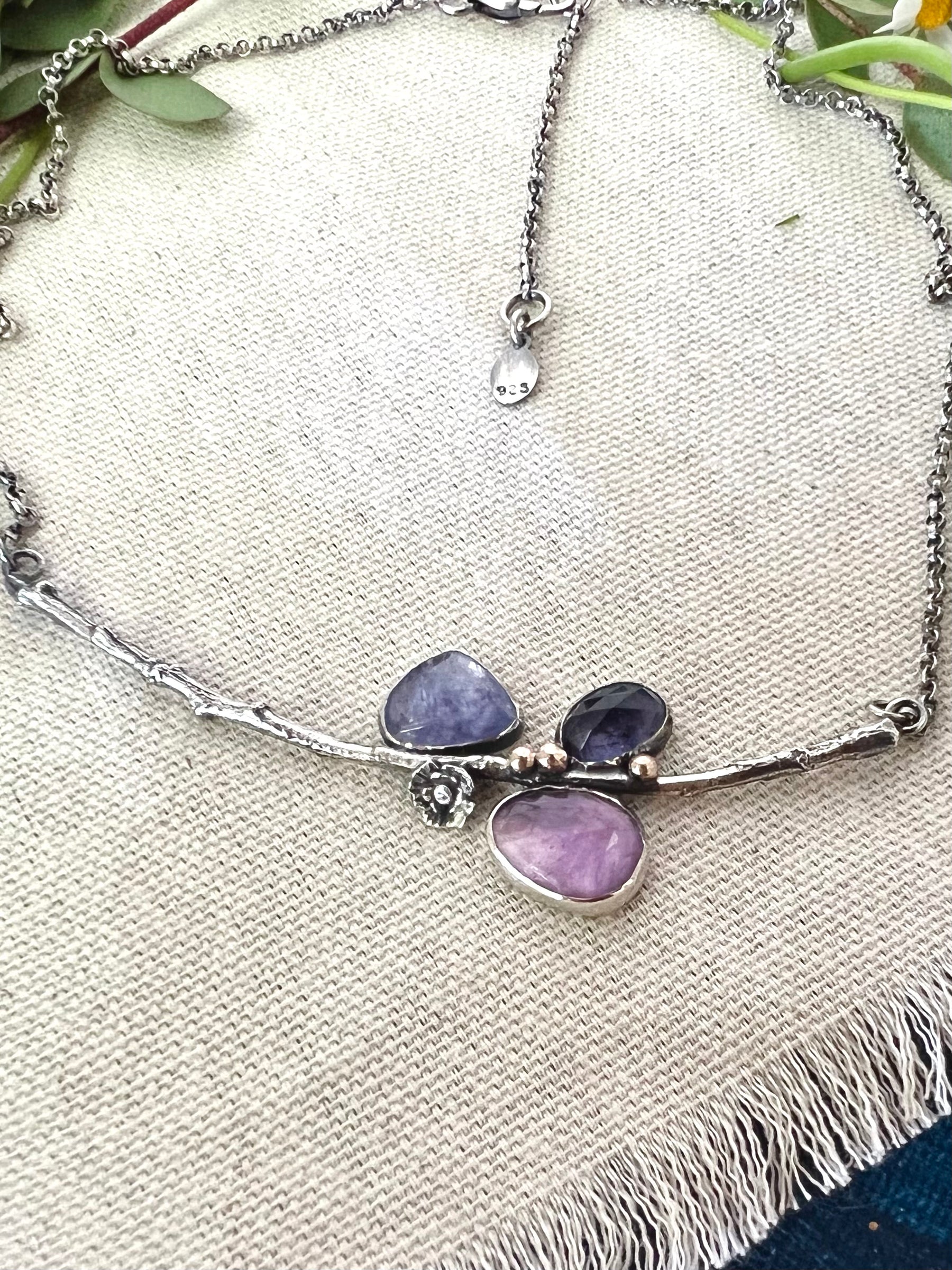 CLEARANCE SAMPLE SALE.   Poppy and Twig Tanzanite and Amethyst Silver Necklace