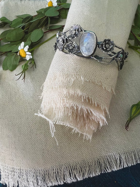 CLEARANCE SAMPLE SALE    Twilight Garden Poppy and Moonstone Silver Cuff Bracelet