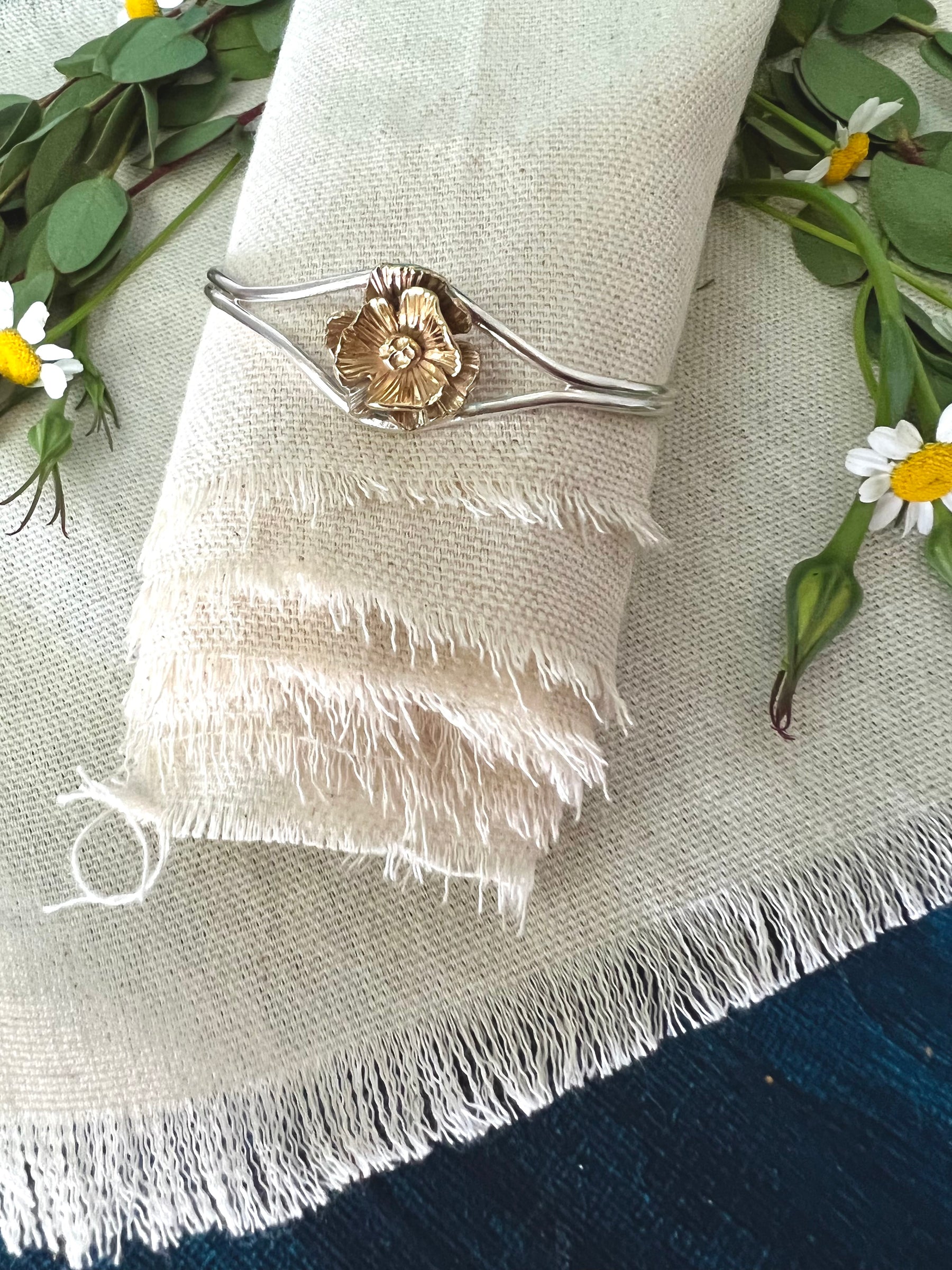 Summer Poppy Silver and Bronze Cuff Bracelet