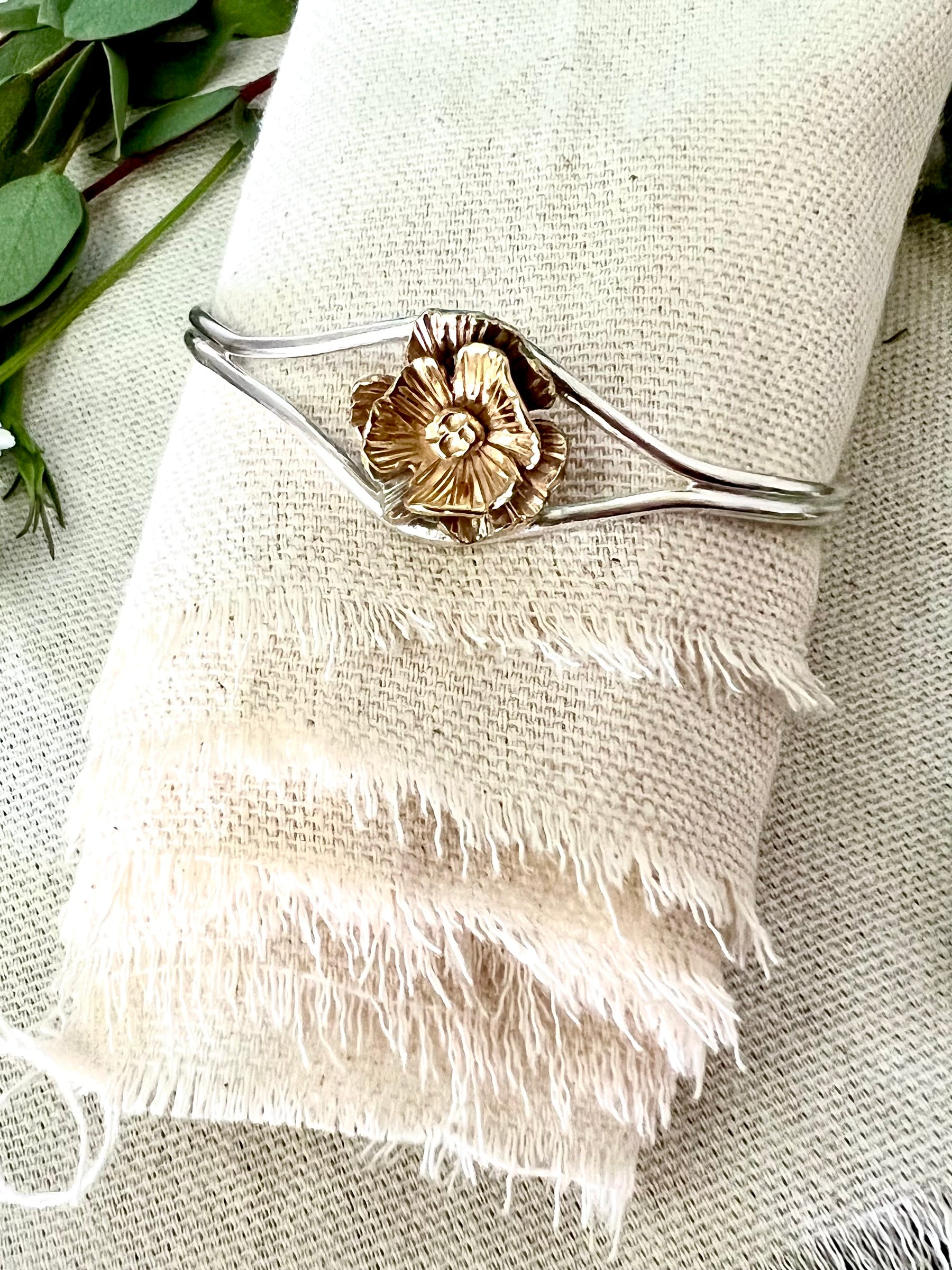 Summer Poppy Silver and Bronze Cuff Bracelet