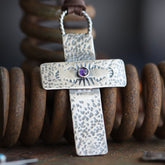 May His Angels Birthstone Cross Leather Necklace