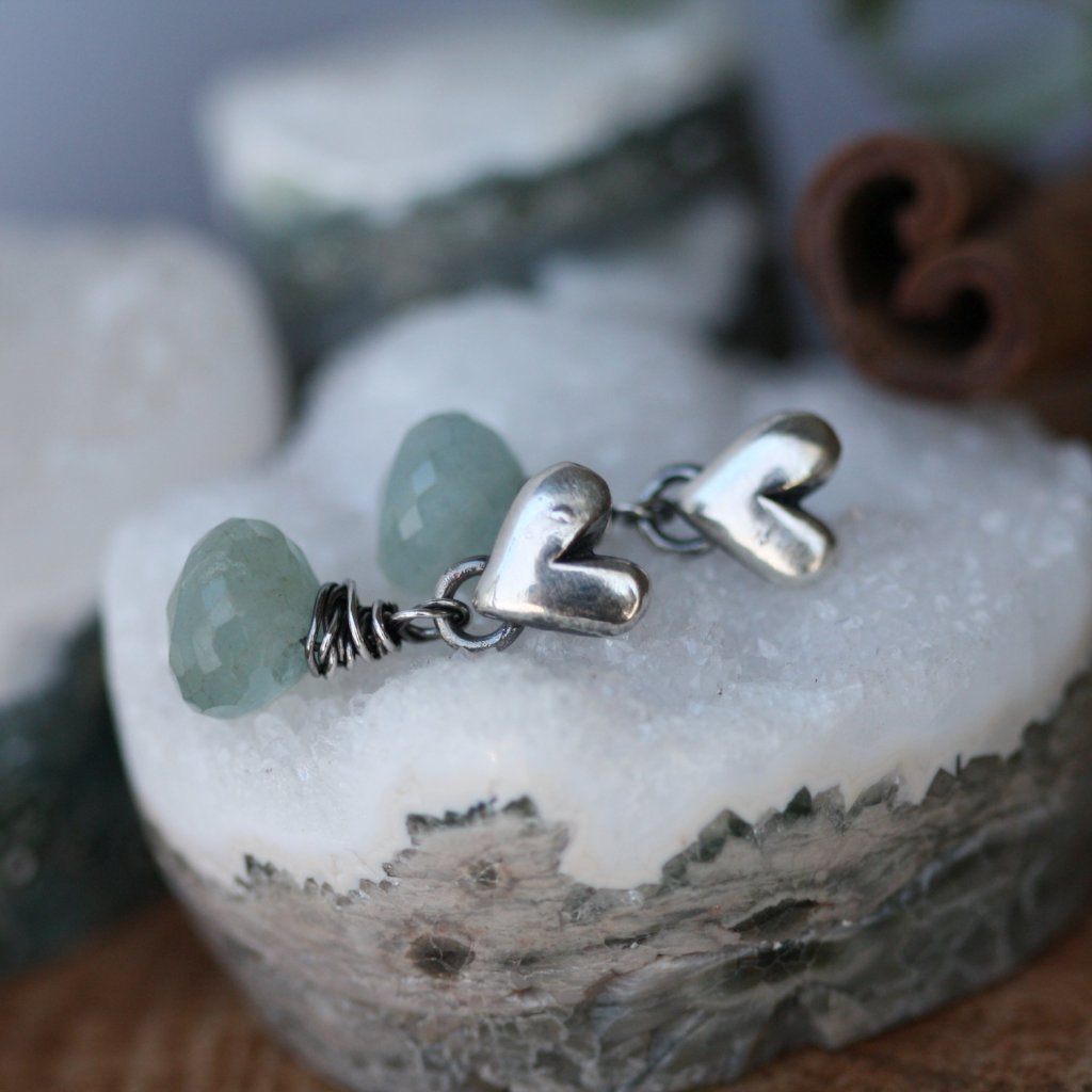 Sculpted Heart Aquamarine Drop Post Earrings