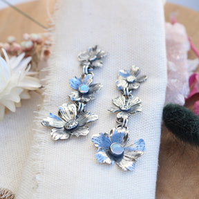 Flower blossom and opal sterling silver statement earrings