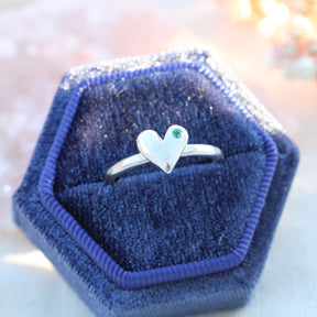 Sculpted Heart Birthstone Silver Stacking Ring
