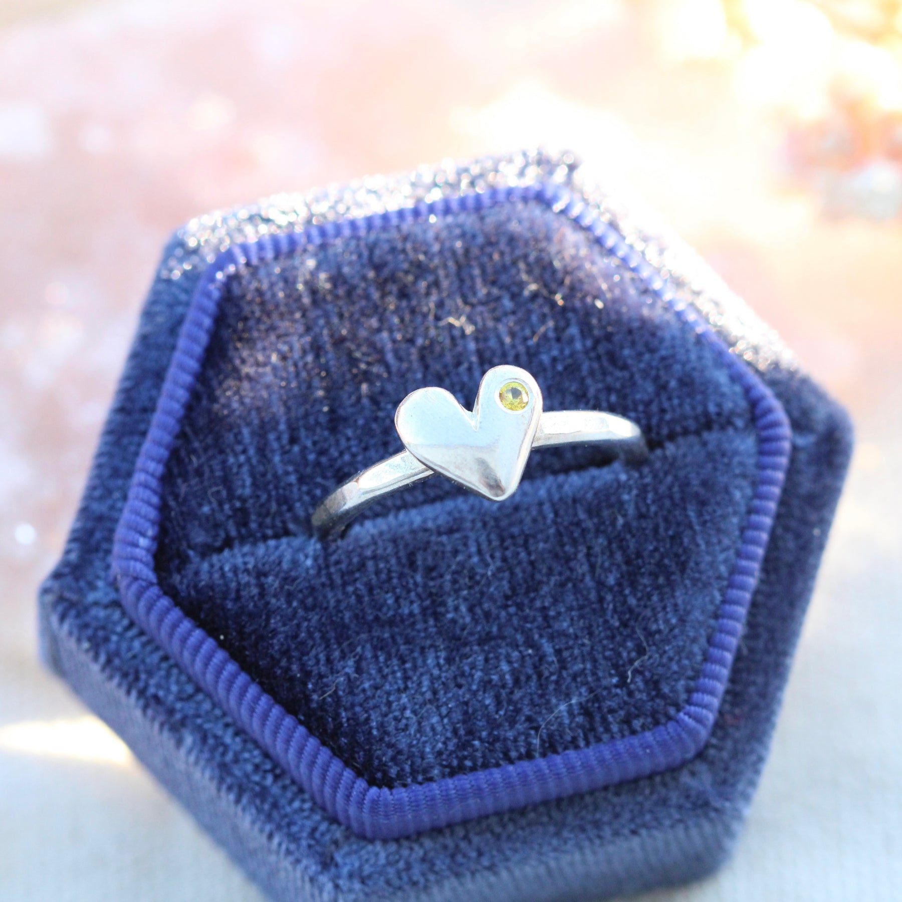 Sculpted Heart Birthstone Silver Stacking Ring