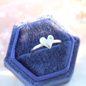 Sculpted Heart Birthstone Silver Stacking Ring