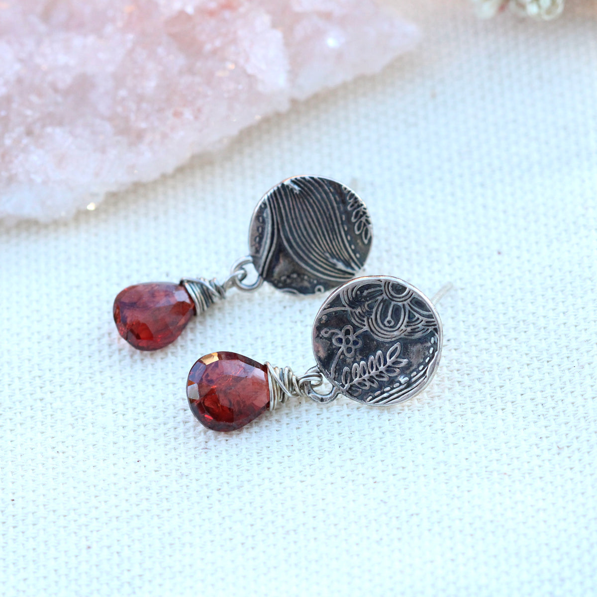 Midnight Garden Garnet and silver earrings