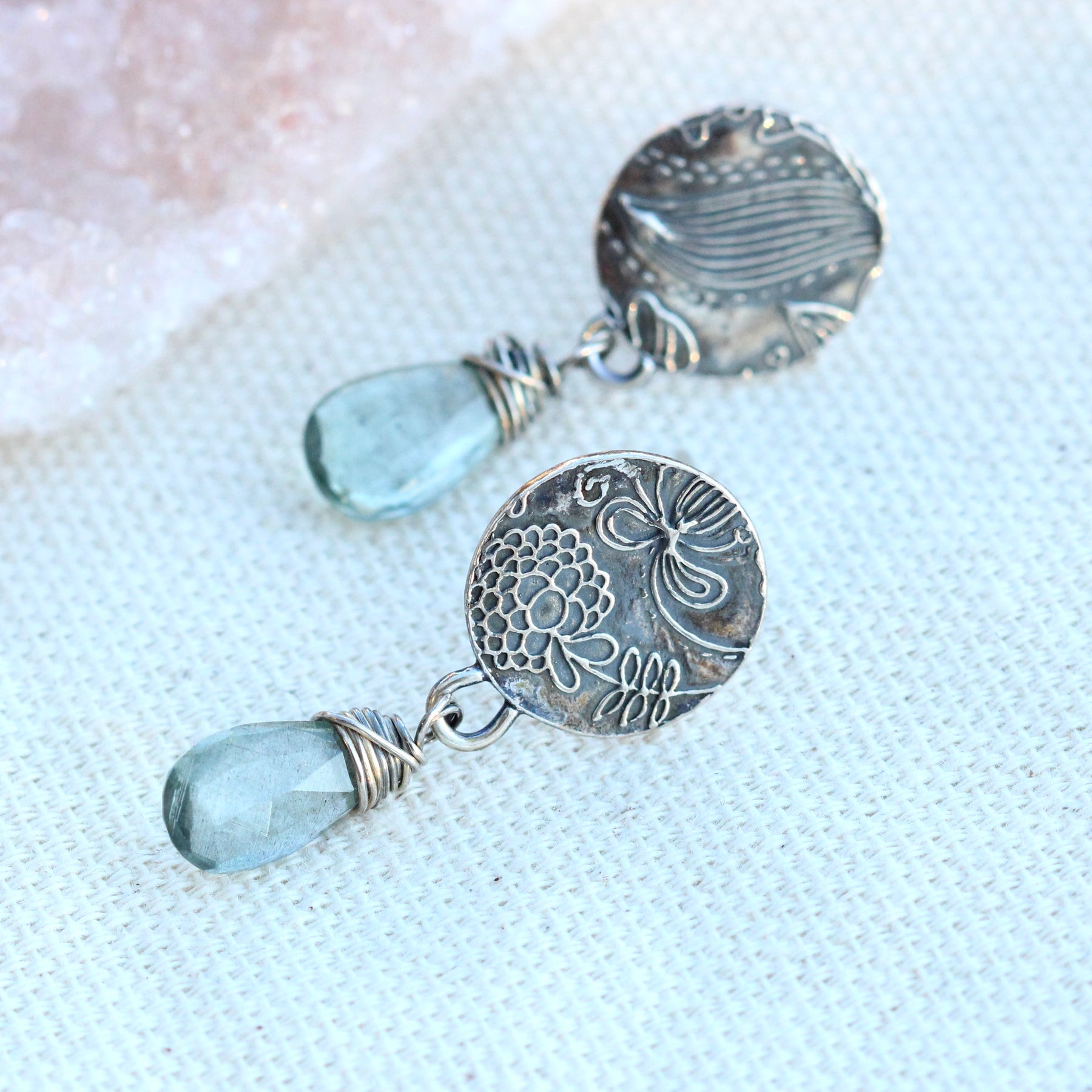 Aquamarine gemstone and silver Midnight Garden Earrings