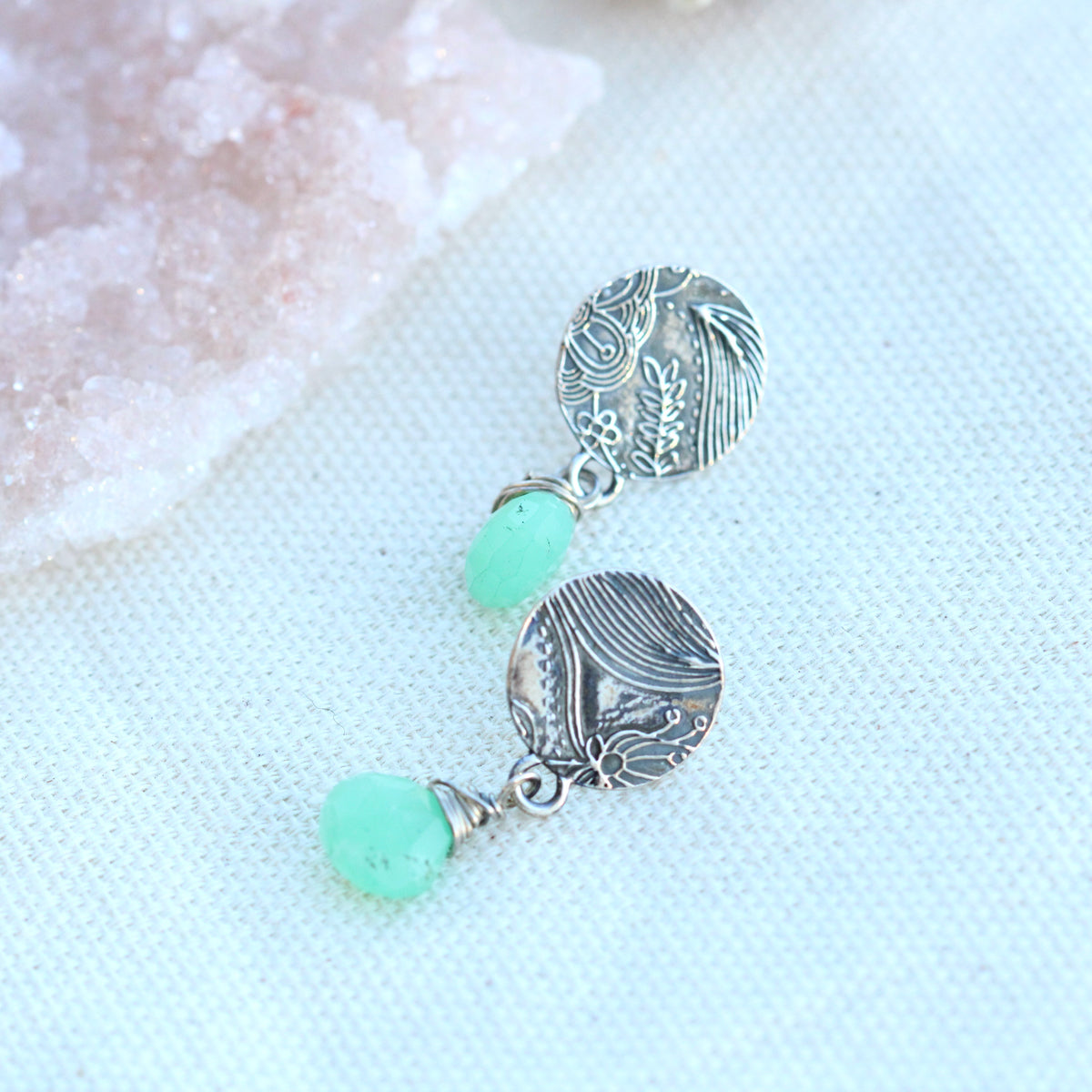 Clearance Sale  Chrysoprase gemstones and silver Midnight Garden Earrings