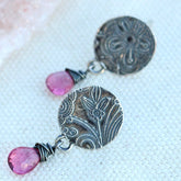 Pink Tourmaline and sterling silver Midnight Garden post earrings