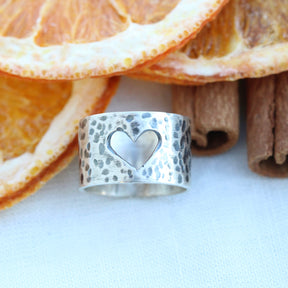 Heart Cut out sterling silver wide band ring