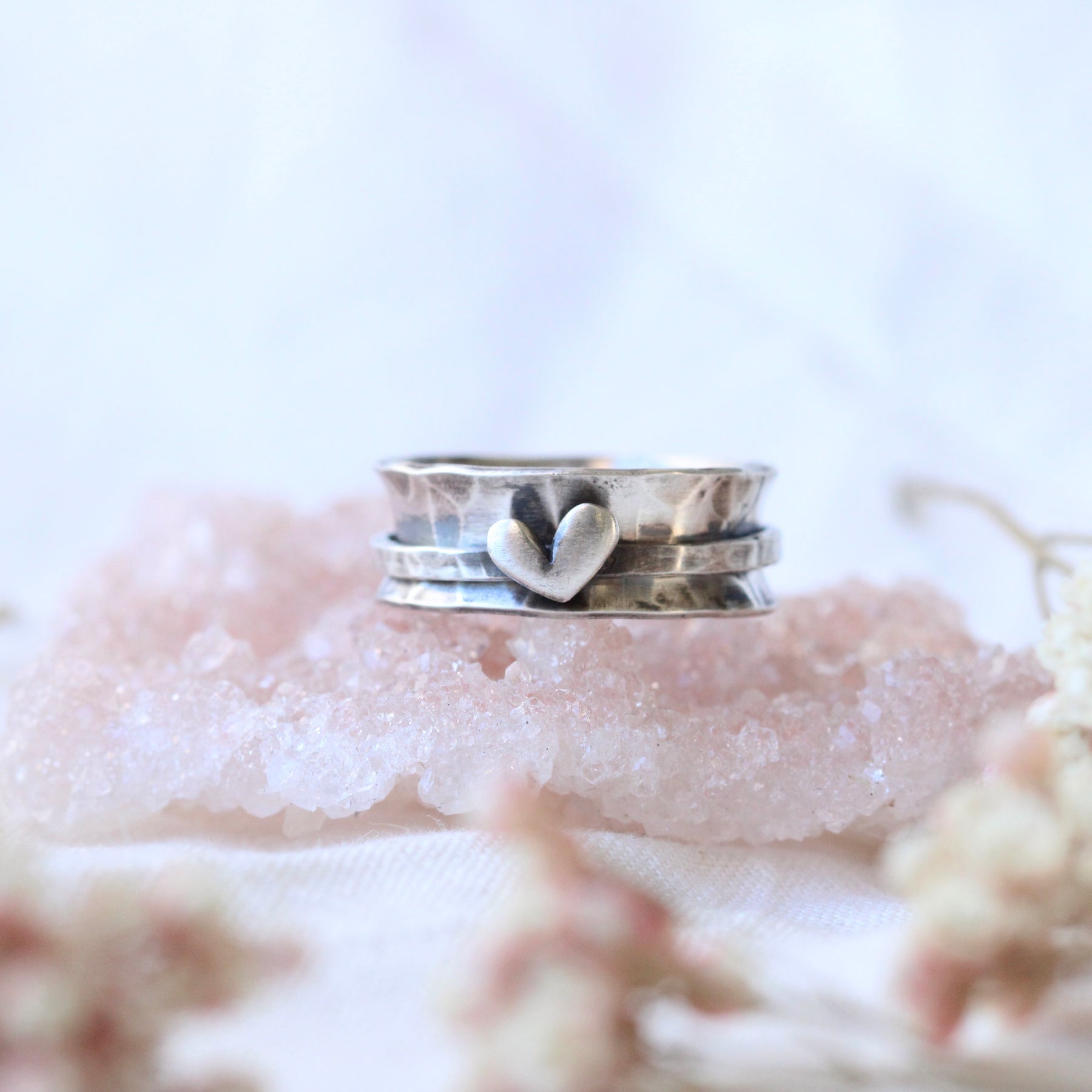 You are loved sterling silver heart spinner ring