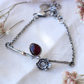 Poppy and Twig Garnet Silver Bracelet