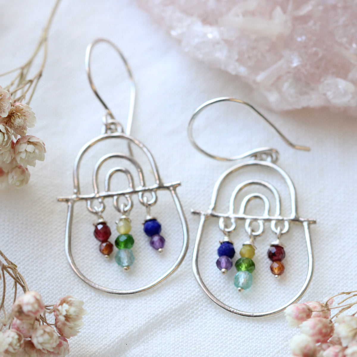 Joyful days Sterling Silver and mixed gemstone earrings.