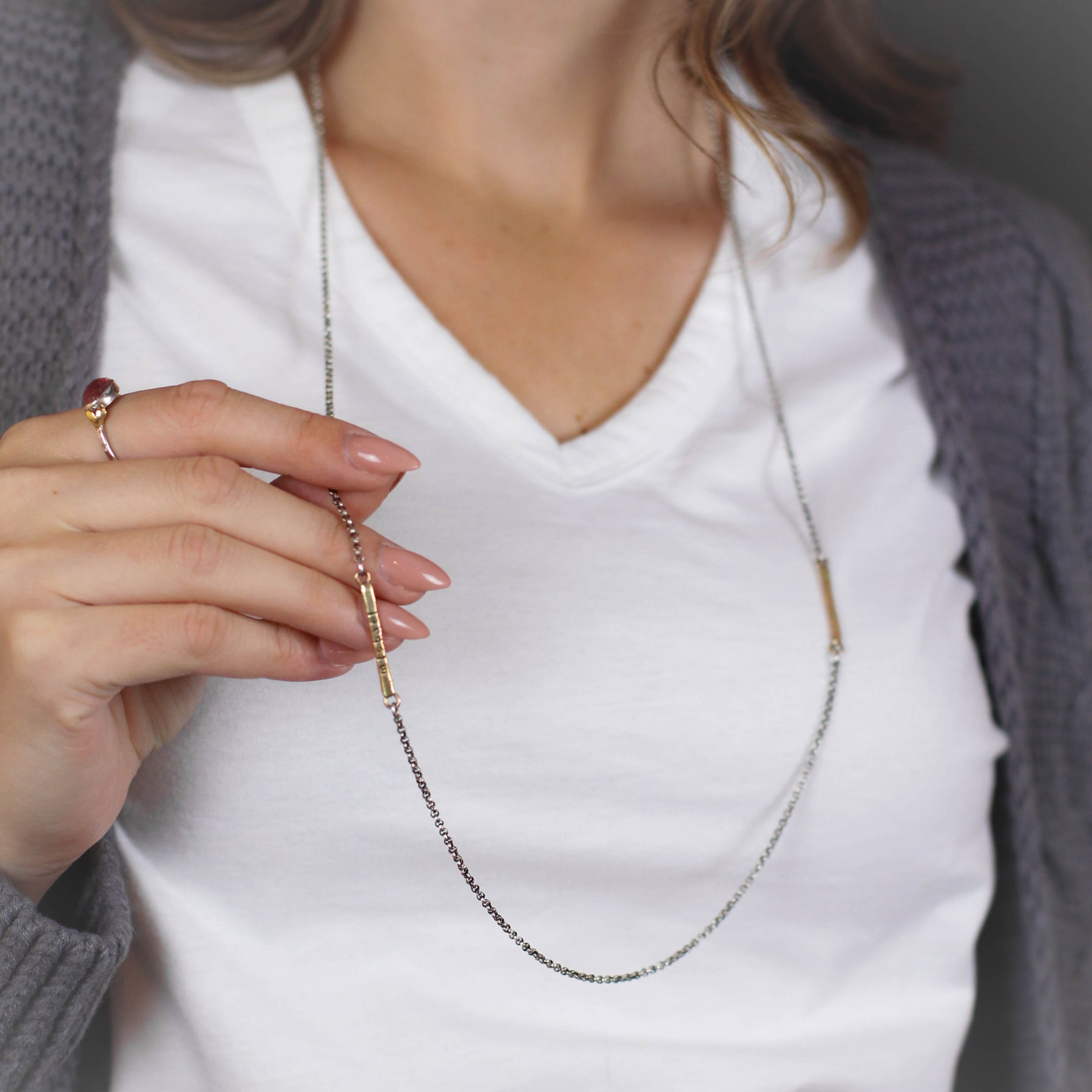 Mixed Metal Personalized Bar Chain Necklace