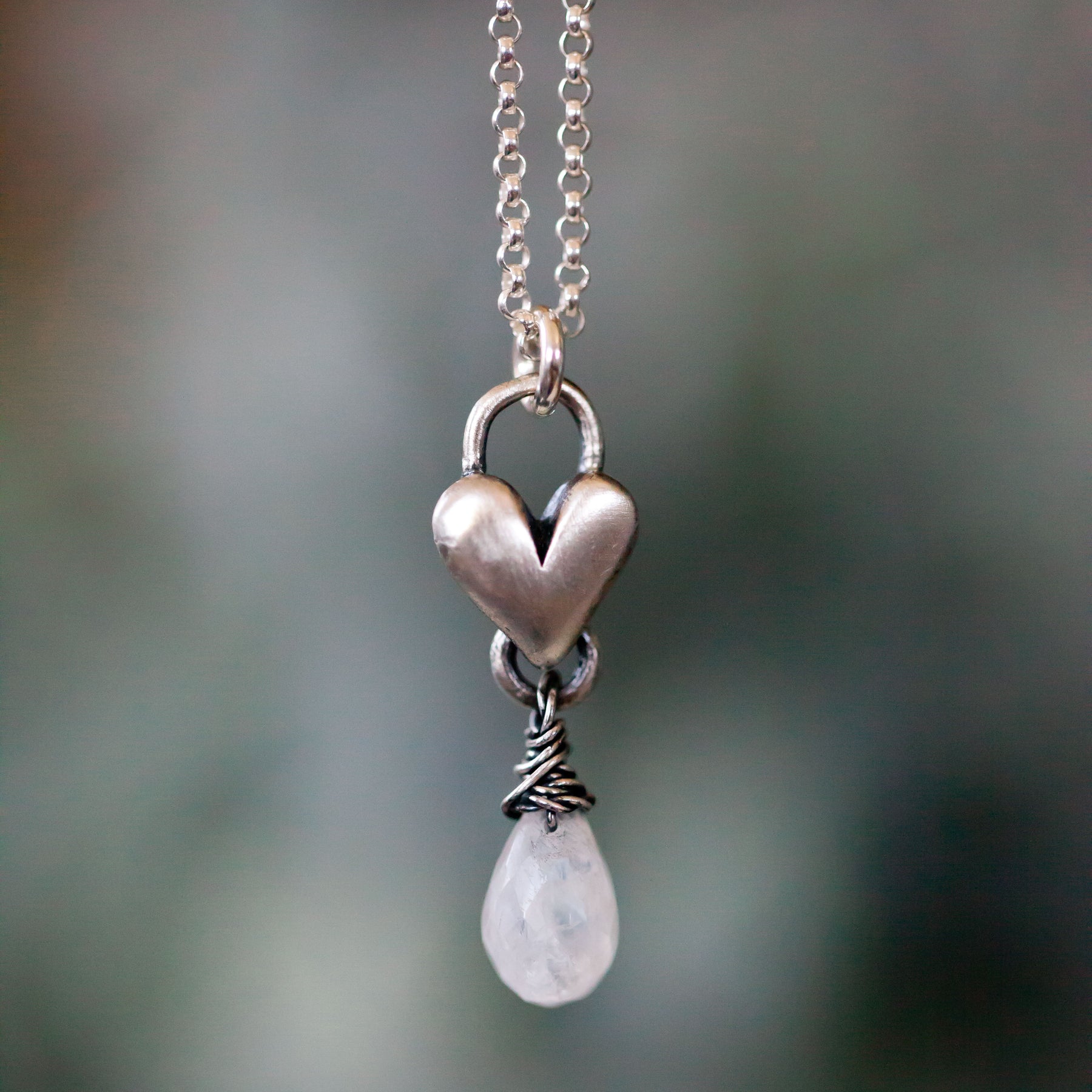 Sculpted Heart Birthstone Drop Necklace