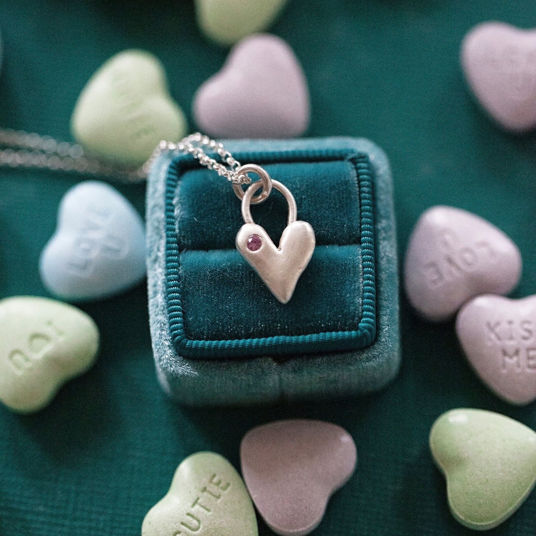 Sculpted Heart With Little Birthstone Sterling Silver Necklace