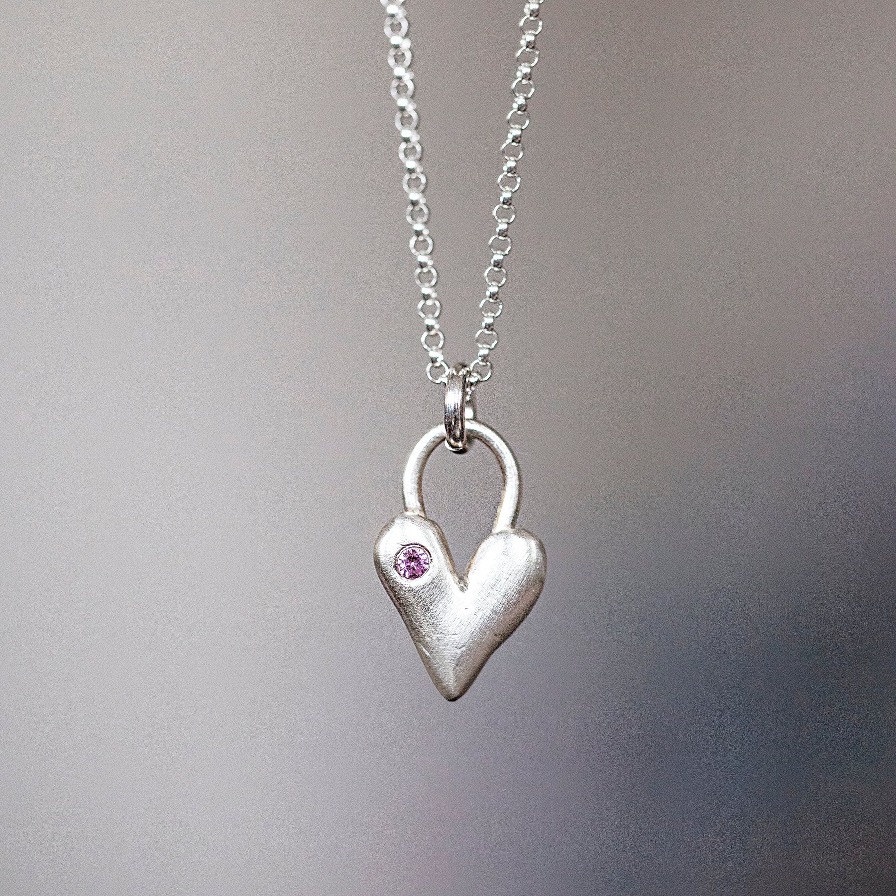 Sculpted Heart With Little Birthstone Sterling Silver Necklace