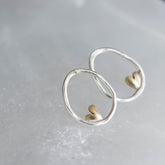 Organic Silver Oval with Bronze Hearts Post Earrings