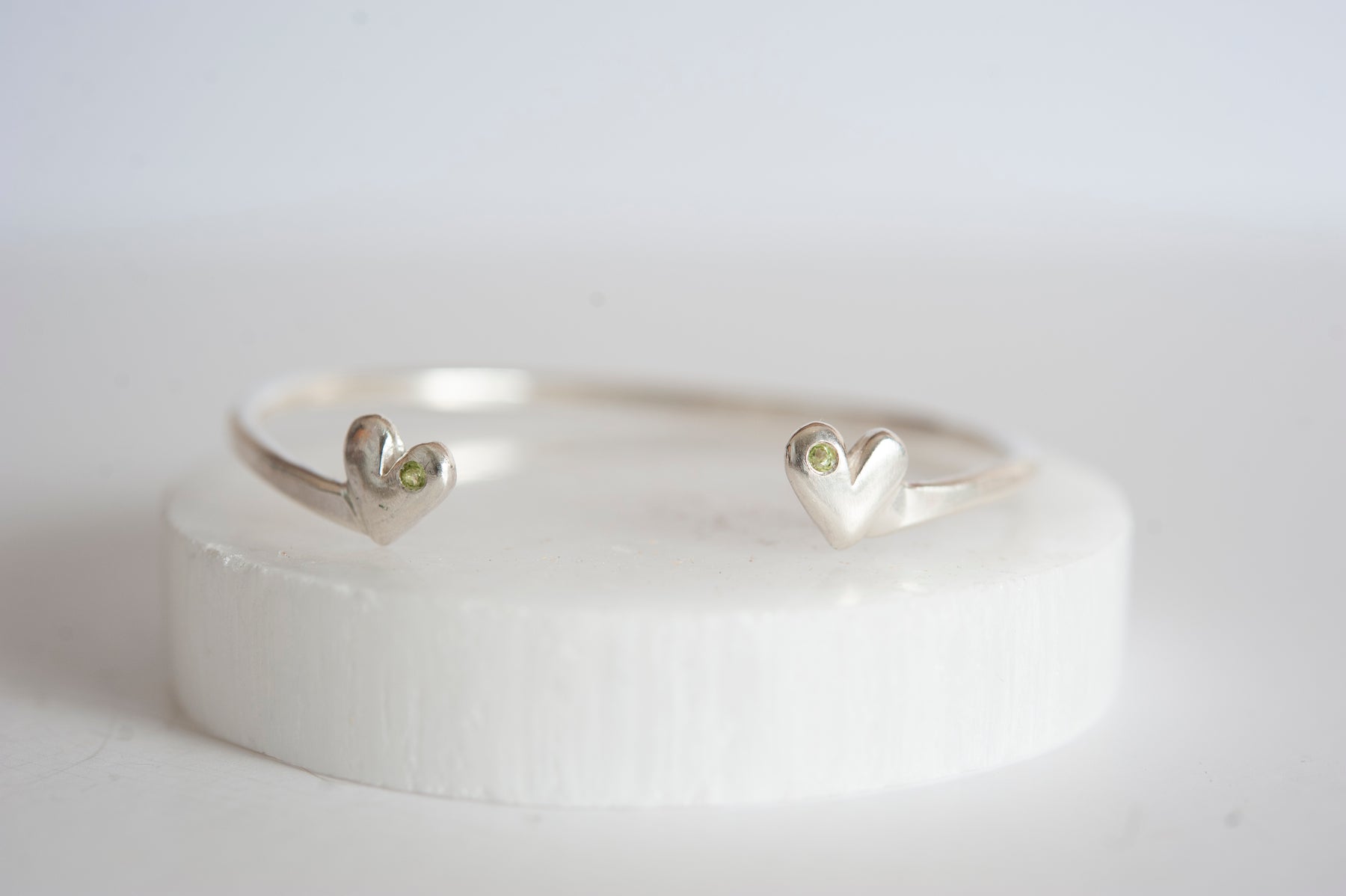 Mi Amor - Birthstone Heart Sterling Silver Stacking Cuff Bracelet