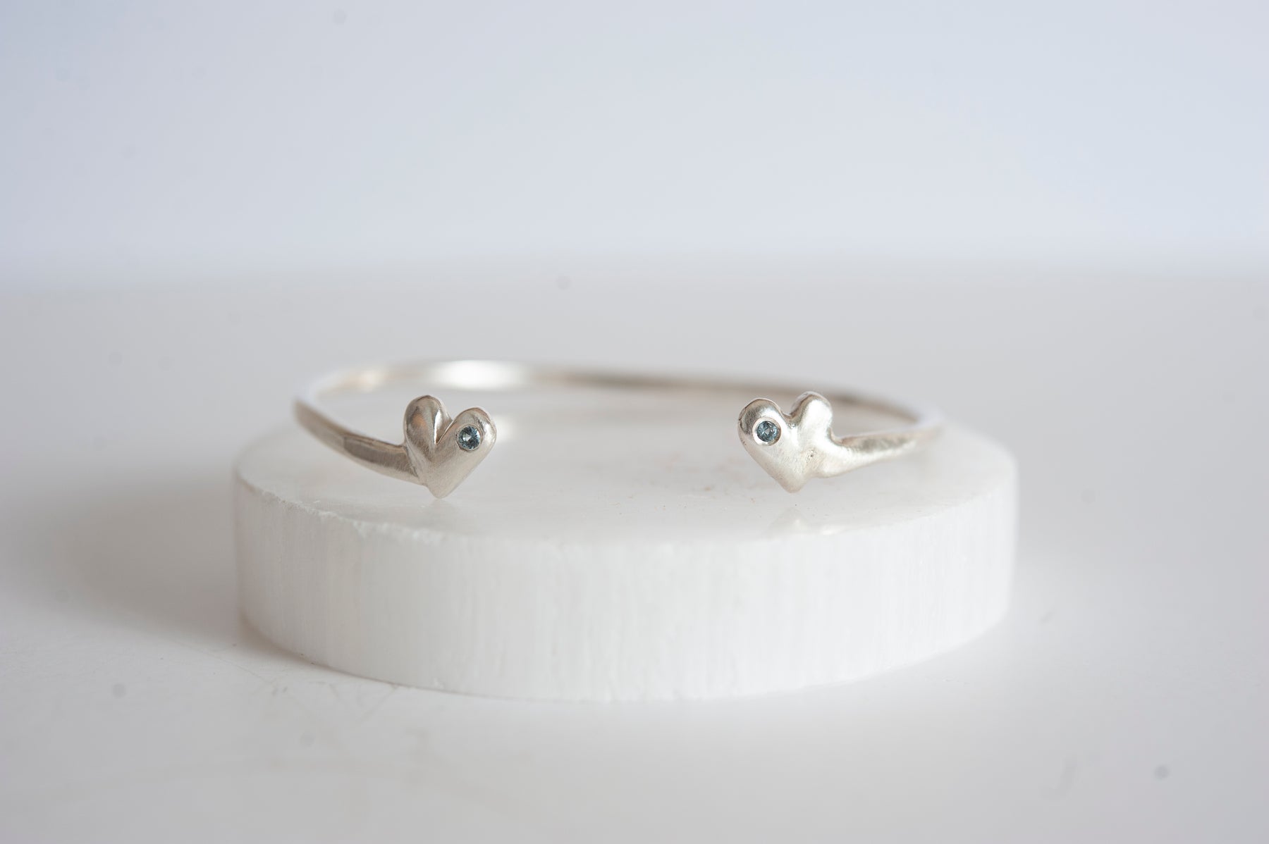 Mi Amor - Birthstone Heart Sterling Silver Stacking Cuff Bracelet