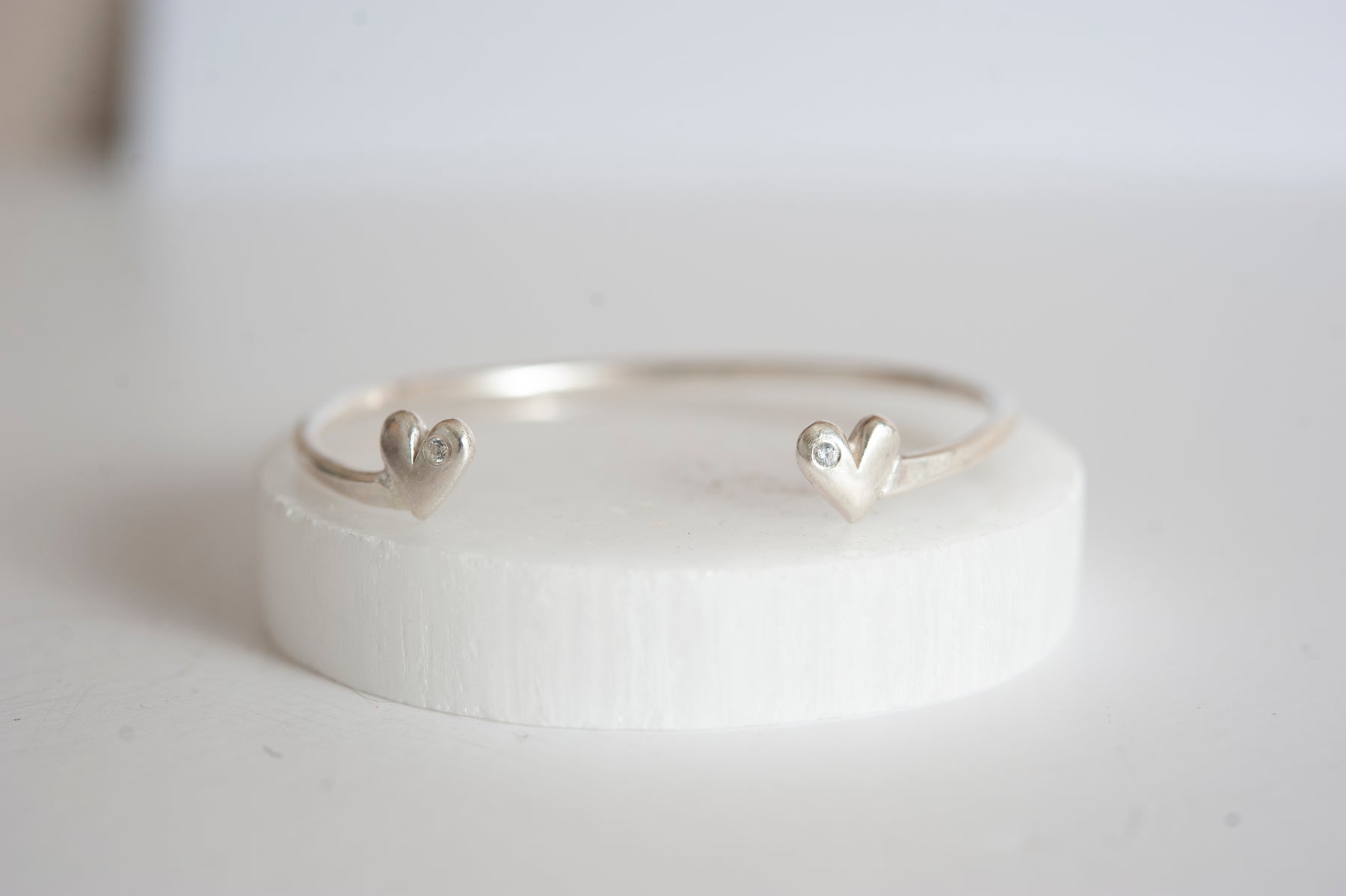 Mi Amor - Birthstone Heart Sterling Silver Stacking Cuff Bracelet