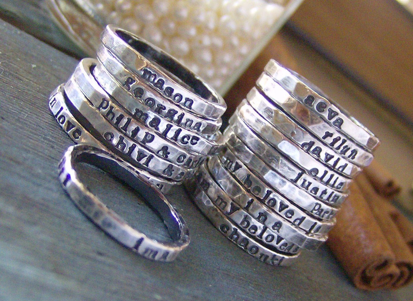 Silver Stamped Stacking Rings