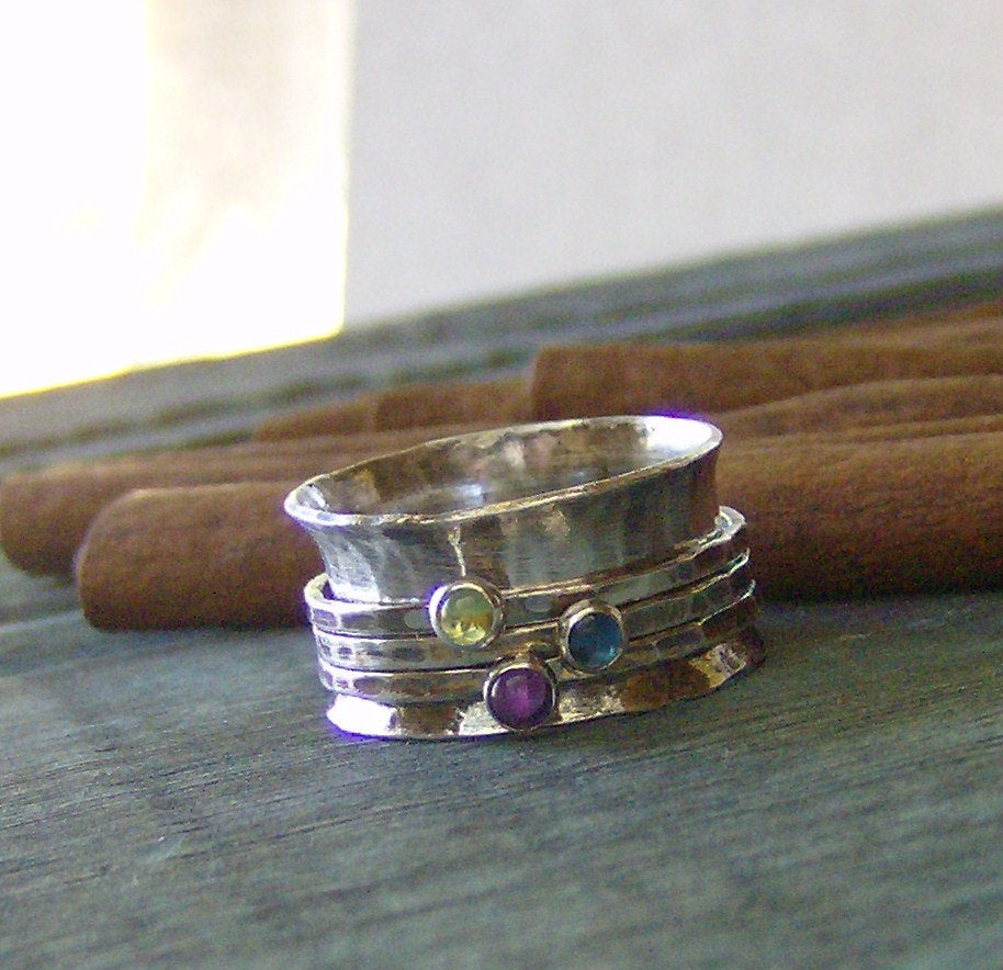 Silver Stamped Birthstone Spinner Ring