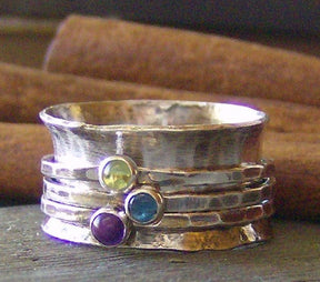 Silver Stamped Birthstone Spinner Ring